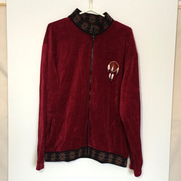 Milton Funwear Canada Mens Jacket Large Red Dreamcatcher Embroidery Full Zip - Picture 2 of 6